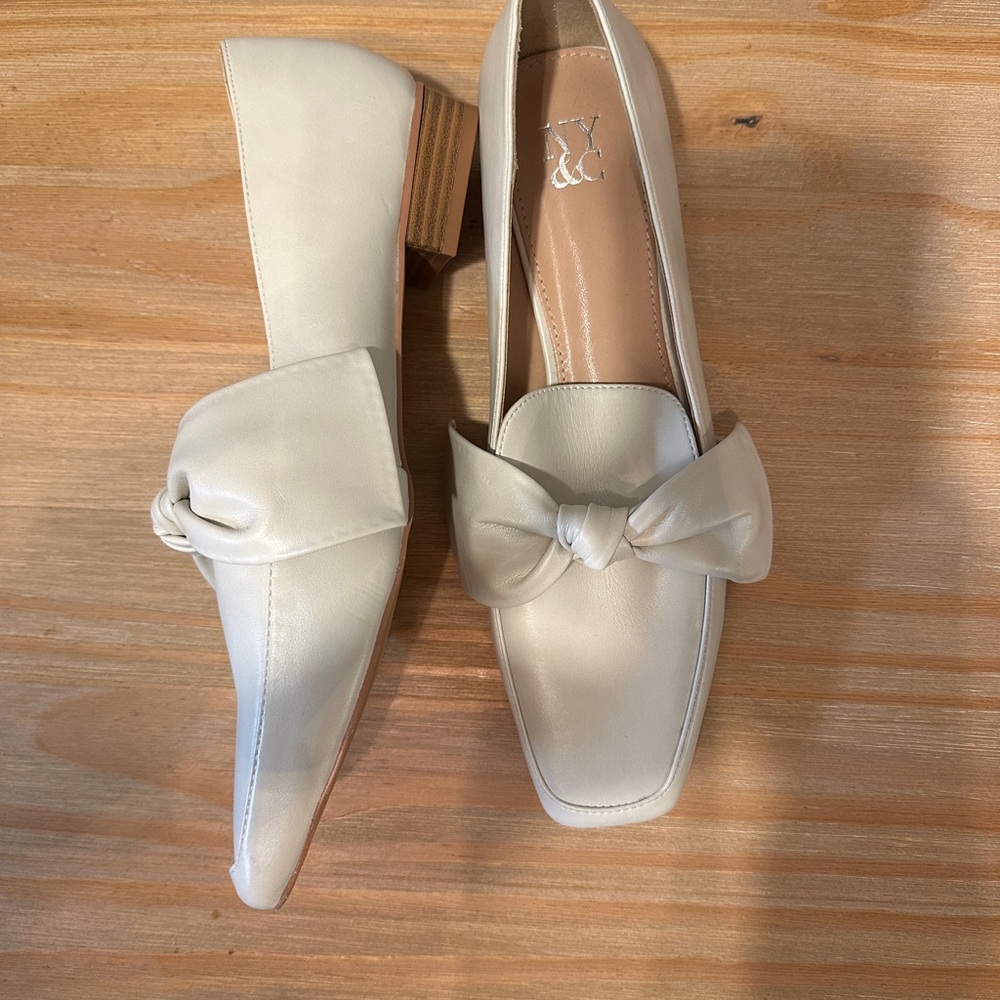 New York & Company Cream Loafers with Bow Accent